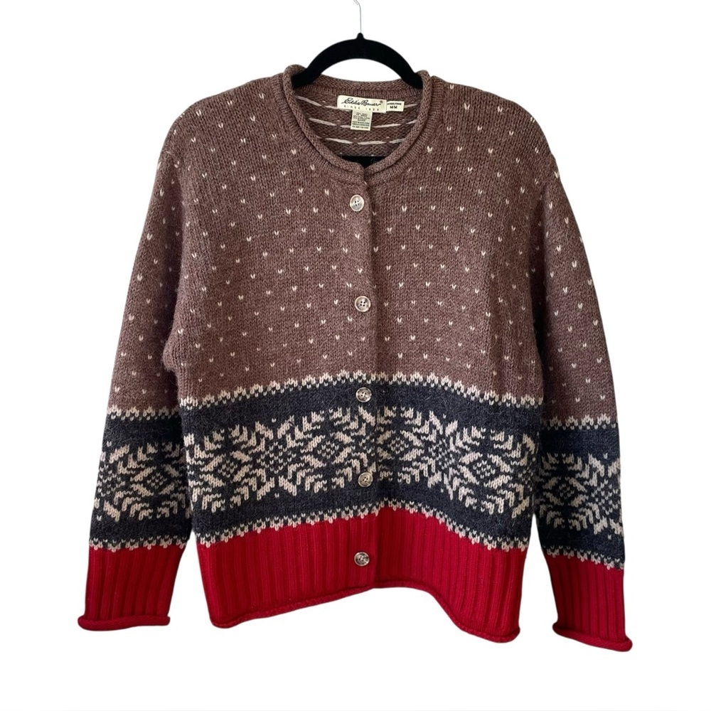 EDDIE BAUER Alpaca Wool Nordic Button Front Cardigan Sweater M
